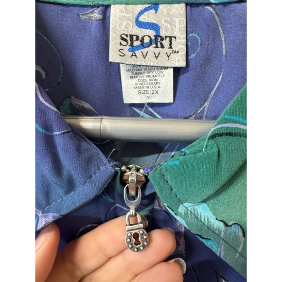 Sport‎ Savvy 2X Ombre Stripe Jacket Pants Set Blue Green Floral Zip Front NWT - Picture 5 of 8